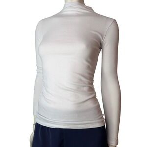 Paraphrase White Body Con Top Mock Neck Long Sleeve Lightweight Rouged Waist S